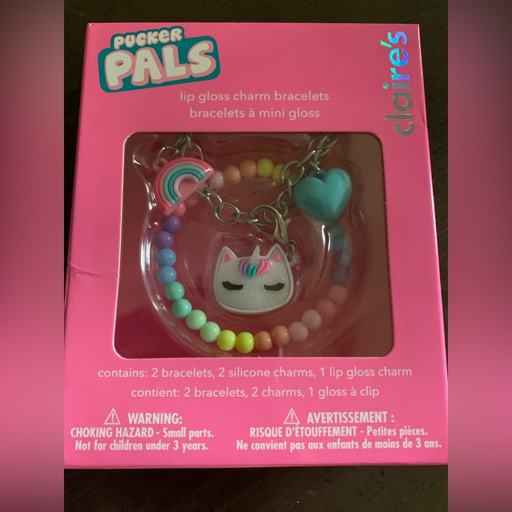 Claire's Unicorn Lip Gloss Charm & Beaded Bracelet Set